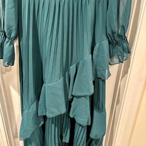 Elegant Teal Pleated Midi/maxi High Low Dress - Picture 2 of 5